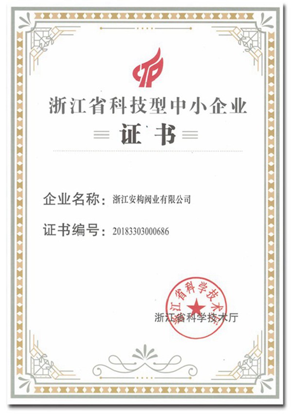 Zhejiang Science and Technology Enterprise Certificate